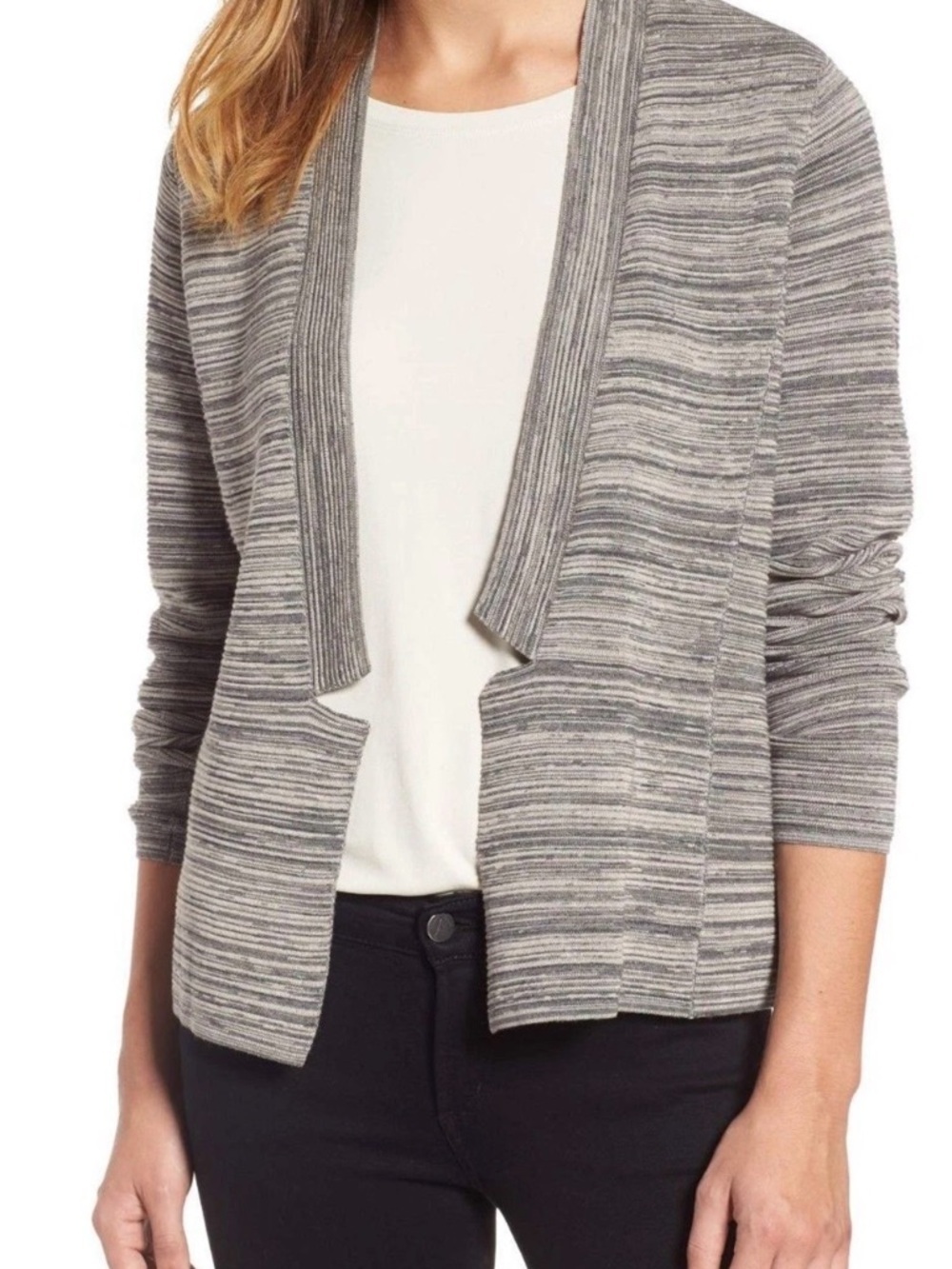 Eileen Fisher Notch Collar Cardigan Sweater Maple Oat Tencel Cotton Size S